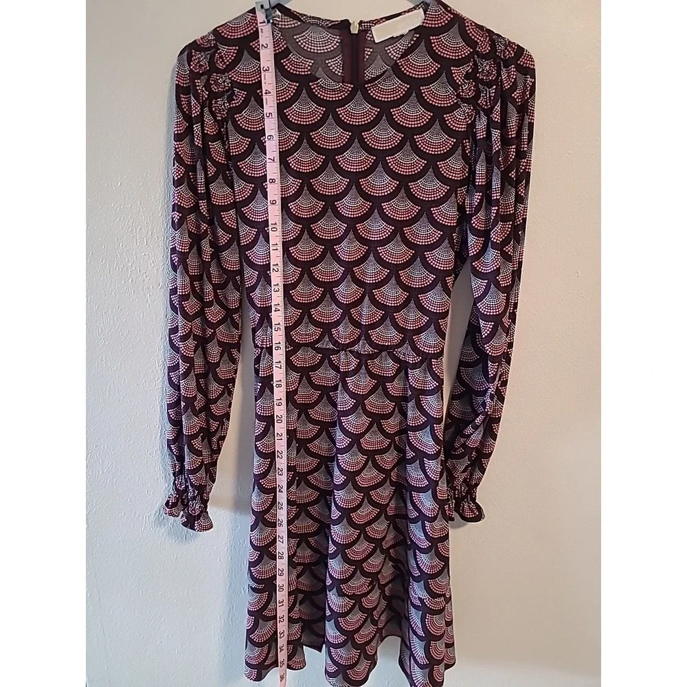 Michael Kors Women Multicolor Balloon Sleeve Round Neck Knee Length Dress Size M